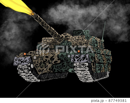 戦車の大砲発射 87749381