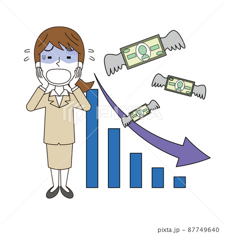 業績低迷でお金が無くなって焦る女性 87749640