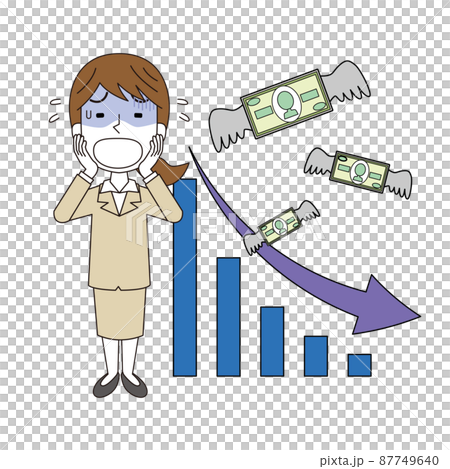 業績低迷でお金が無くなって焦る女性 87749640