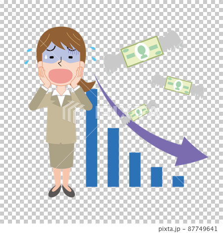 業績低迷でお金が無くなって焦る女性 87749641