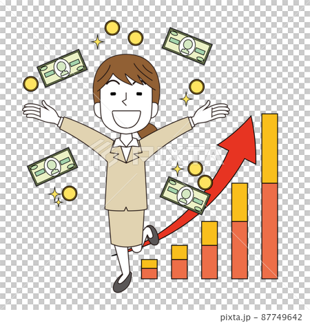 業績好調でお金が増えて喜ぶ女性 87749642