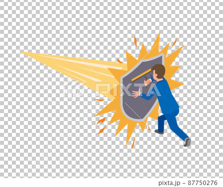 Male office worker defending with a shield 87750276