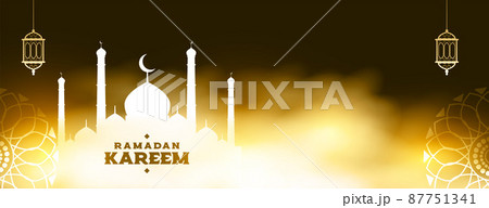 islamic ramadan kareem arabic banner with mosque and lanterns 87751341