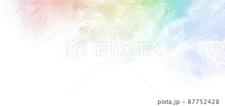 春夏用アルコールインクアート抽象テンプレート）虹色のマーブル模様の波　幻想的　グラデーション　横長 87752428