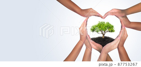 earth day and earth day It's a diverse group of people who come together to build hands, hearts that connect to protect the environment. and promote conservation and climate change issues. 87753267
