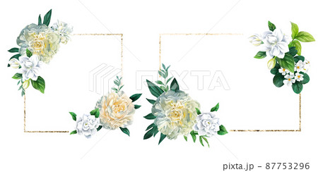 Two floral golden frames with peonies and primrose 87753296