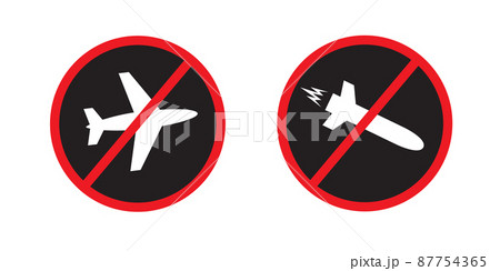 fighter plane and missile rocket is prohibited sign 87754365