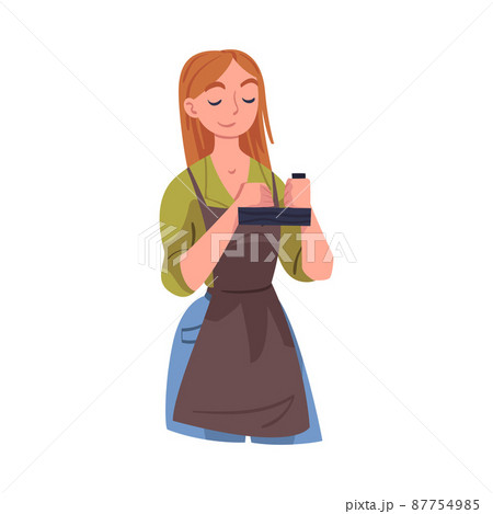 Young Woman Carpenter in Apron with Sharpener Vector Illustration Young Woman Carpenter in Apron with Sharpener Vector Illustration 87754985