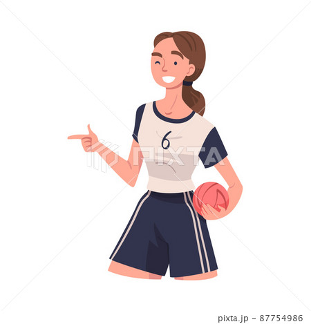 Young Woman Volleyball Player Showing Finger Gun Gesture Vector Illustration Young Woman Volleyball Player Showing Finger Gun Gesture Vector Illustration 87754986