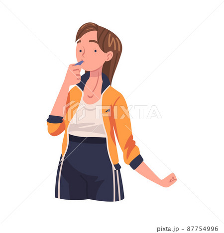 Young Woman Drill Master or Coach with Whistle Vector Illustration Young Woman Drill Master or Coach with Whistle Vector Illustration 87754996