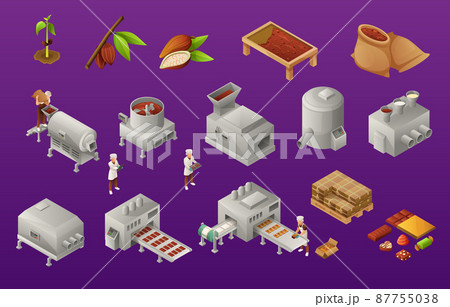 Chocolate Production Isometric Icons Set 87755038
