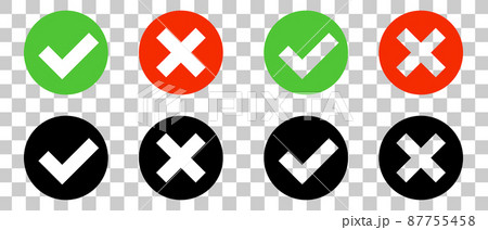 チェックマークとバツマークのセット。透過背景。 87755458