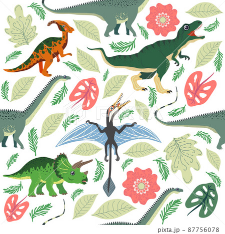 Hand Drawn Seamless Pattern With Dinosaurs And のイラスト素材 Hand Drawn Seamless Pattern With Dinosaurs And のイラスト素材