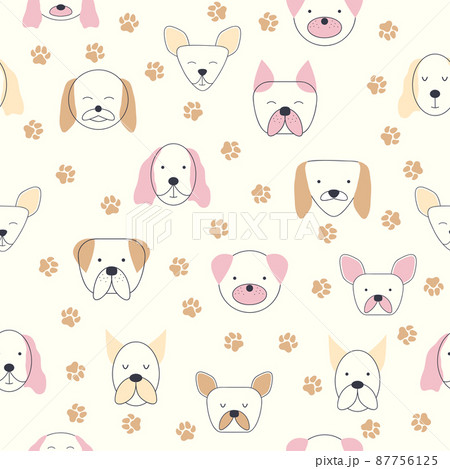 Seamless childish pattern with dog animal faces. Creative nursery background. Perfect for kids design, fabric, wrapping, wallpaper, textile, apparel Seamless childish pattern with dog animal faces. Creative nursery background. Perfect for kids design, fabric, wrapping, wallpaper, textile, apparel 87756125