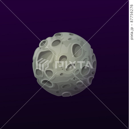 Space gray volcanic planet with craters. Galaxy sphere with potholed gray surface. Vector globe in alien universe. Ui game object, fantasy comet, meteor isolated astronomical object in deep space 87756276