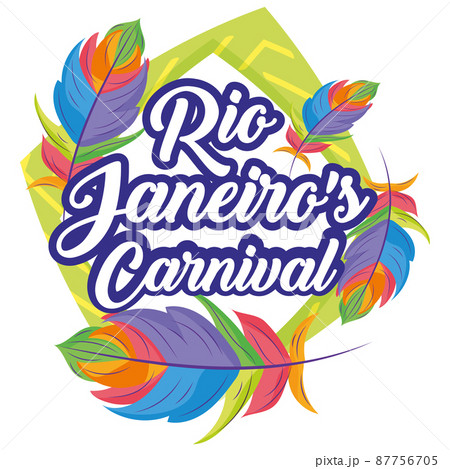 Isolated colored label decorated with feathers Rio de Janeiro Carnival Vector 87756705