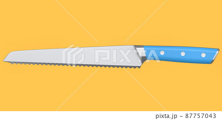 Chef's kitchen knife with a wooden handle isolated on orange background. Chef's kitchen knife with a wooden handle isolated on orange background. 87757043