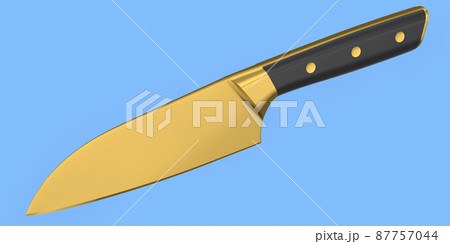 Chef's kitchen knife with a wooden handle isolated on blue background. Chef's kitchen knife with a wooden handle isolated on blue background. 87757044