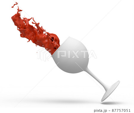 Wine glass with red splashes of fluid isolated on white monochrome background. 87757051