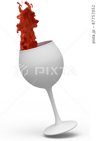 Wine glass with red splashes of fluid isolated on white monochrome background. 87757052