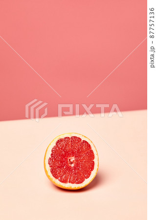 Minimal Grapefruit Flat Lay on Pink Minimal Grapefruit Flat Lay on Pink 87757136
