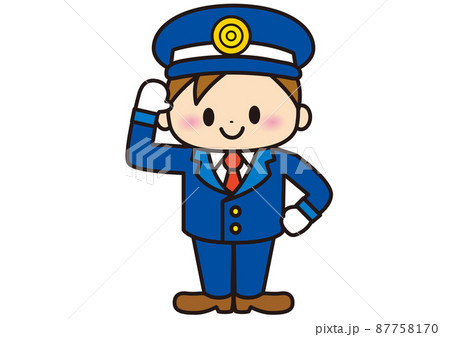 警察官 警官 公務員 刑事 警備 おまわりさん 男 男性 かわいい 人物 イラスト 警察 捜査 敬礼のイラスト素材