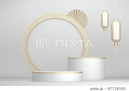 Modern white background and white podium show cosmetic product geometric. 3D rendering 87758583