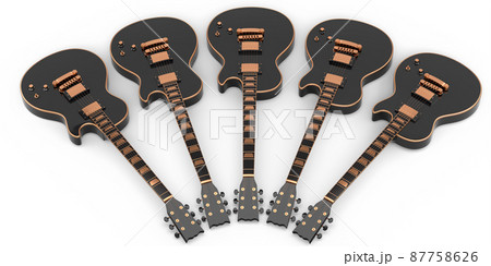 Set of electric acoustic guitar isolated on white background. 3d render of concept for rock festival poster with heavy metal guitar for music shop 87758626
