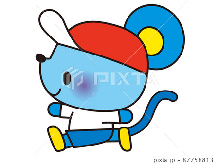 走る 運動会 体育祭 動物 ネズミ リレー 体育 運動 体操服 徒競走 人物 学校 かけっこ 帽子 のイラスト素材