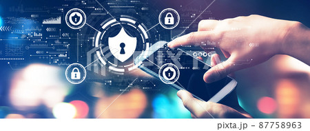 Cyber security theme with city lights at night 87758963