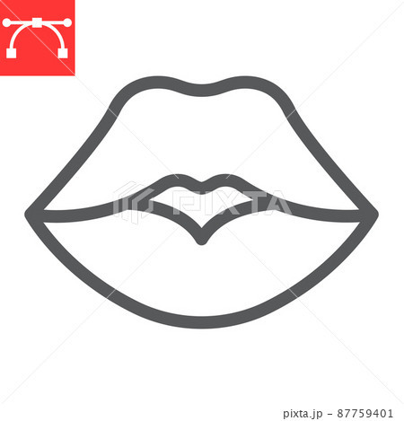 Red lips line icon, valentines day and kiss, sexy lips sign vector graphics, editable stroke linear icon, eps 10. 87759401