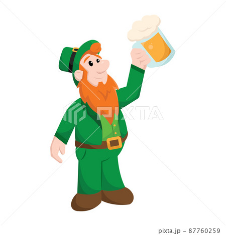 Isolated happy traditional irish elf with beer Saint patrick day Vector 87760259