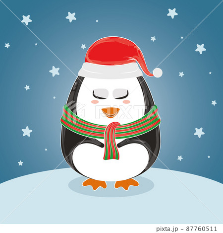Isolated cute penguin with scarf on a winter landscape Vector 87760511