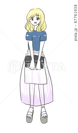 半袖と透けるスカートの金髪女性 水彩風イラストのイラスト素材