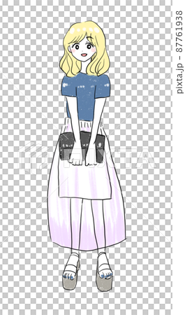 半袖と透けるスカートの金髪女性 水彩風イラスト 半袖と透けるスカートの金髪女性 水彩風イラスト 87761938
