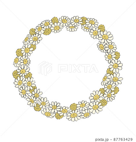 デイジーの花の円いフレーム 感謝を表す背景 手描きの線画のイラスト素材 デイジーの花の円いフレーム 感謝を表す背景 手描きの線画のイラスト素材