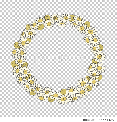 Round frame of daisy flowers-Background to show gratitude-Hand drawn line drawing 87763429