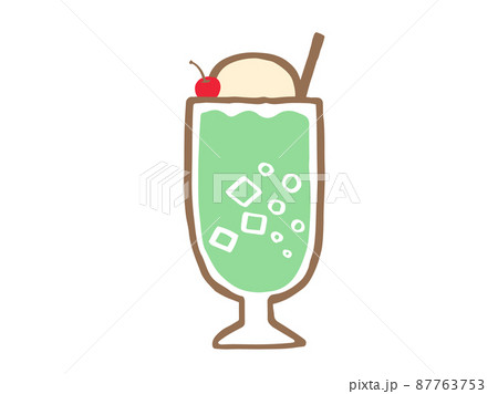 かわいいドリンクのメロンソーダ／手描き文字イラスト素材 87763753