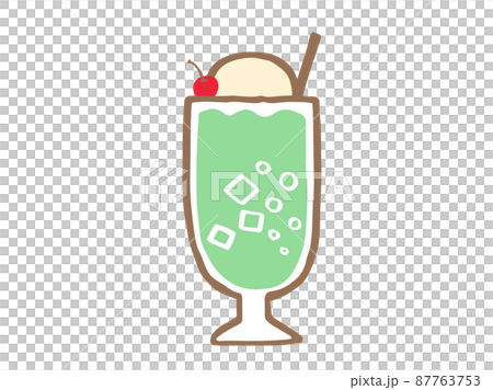 かわいいドリンクのメロンソーダ／手描き文字イラスト素材 87763753