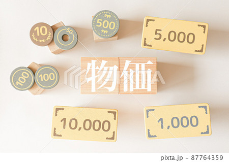 物価の文字とお金のイメージ素材 物価の文字とお金のイメージ素材 87764359