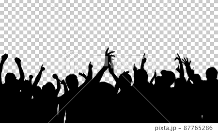 ライブで盛り上がる人々のシルエット_白背景_ワイド 87765286
