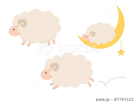 シンプルかわいいひつじのイラストセット 87765322