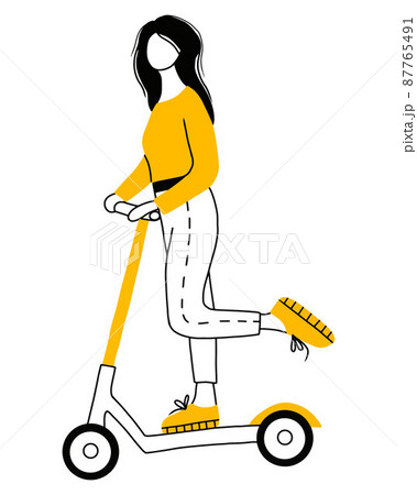 The girl rides a scooter. Vector illustration in doodle style.Eco-friendly transport. Walk on a scooter. 87765491