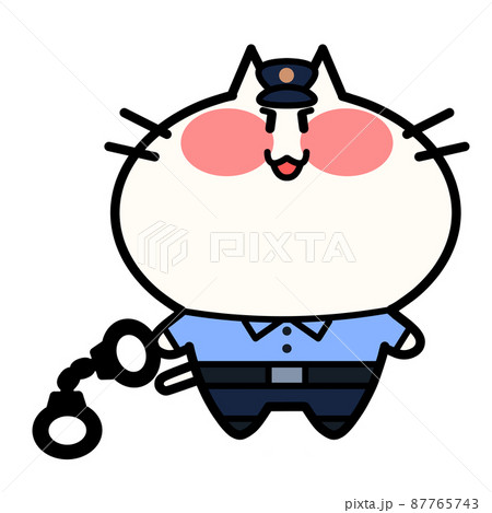 手錠を持つ警官にゃんこのイラスト素材 87765743