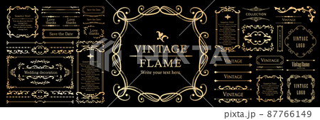 春の植物モチーフのフレームセット。ビンテージフラワー。装飾デザイン。流行りのあしらい 87766149