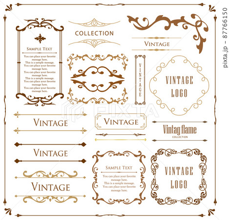 春の植物モチーフのフレームセット。ビンテージフラワー。装飾デザイン。流行りのあしらい 87766150