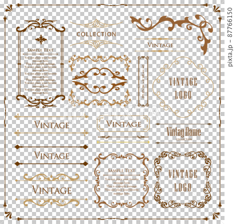 春天植物主題框架集。復古花。裝飾設計。時尚的治療 87766150