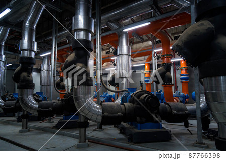 Industry engineer under checking the industry cooling tower air conditioner is water cooling tower air chiller HVAC of large industrial building to control air system 87766398