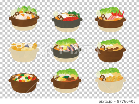 Watercolor style touch illustration of hot pot cooking 87766403