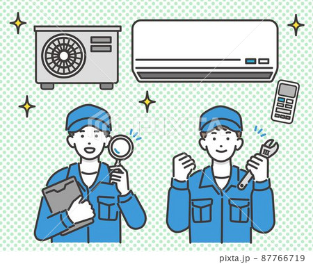 クーラー(エアコン)と電気工事士の作業員の店員のベクターイラスト素材/エアコン/夏/修理/清掃/取り クーラー(エアコン)と電気工事士の作業員の店員のベクターイラスト素材/エアコン/夏/修理/清掃/取り 87766719